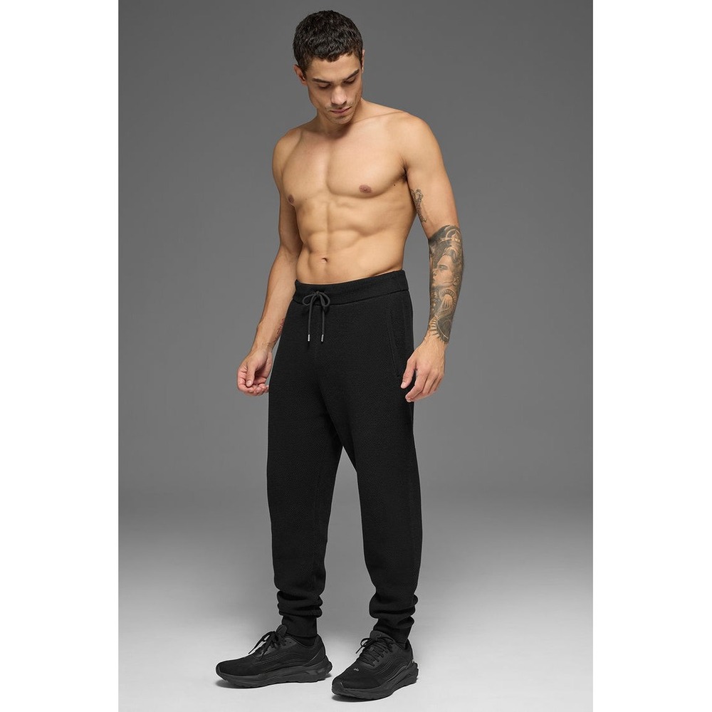 Alo Yoga Mens Sports Club Jogger Black Waffle Knit Cotton Pants XL M5242R